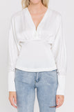 Satin V Neck Shirred Blouse