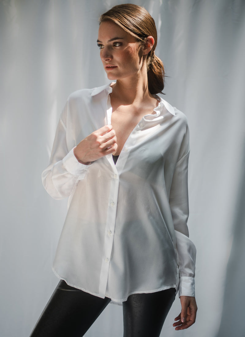 White Shirred Silk Shirt