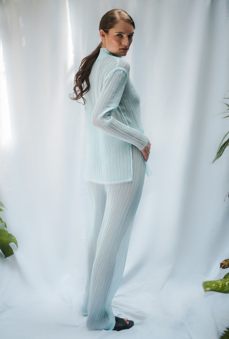 Xalpen Pleated Baby Blue Shirt