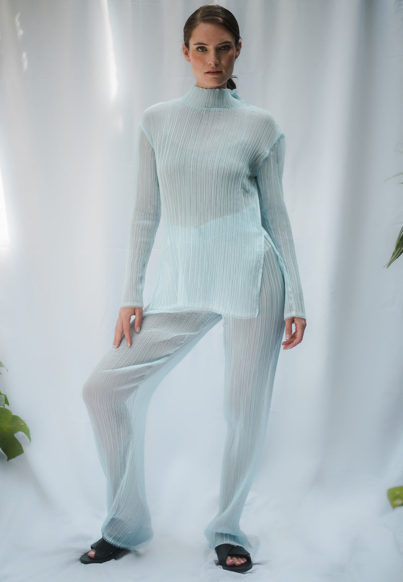 Xalpen Pleated Baby Blue Shirt