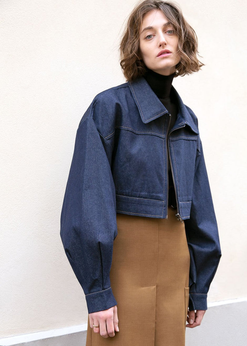 Indigo Cropped Balloon Jacket