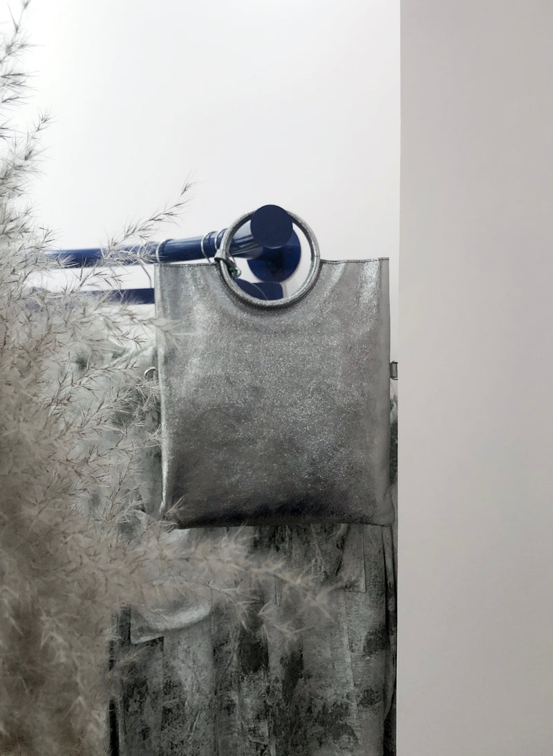 Silver Leather Hoop Bag