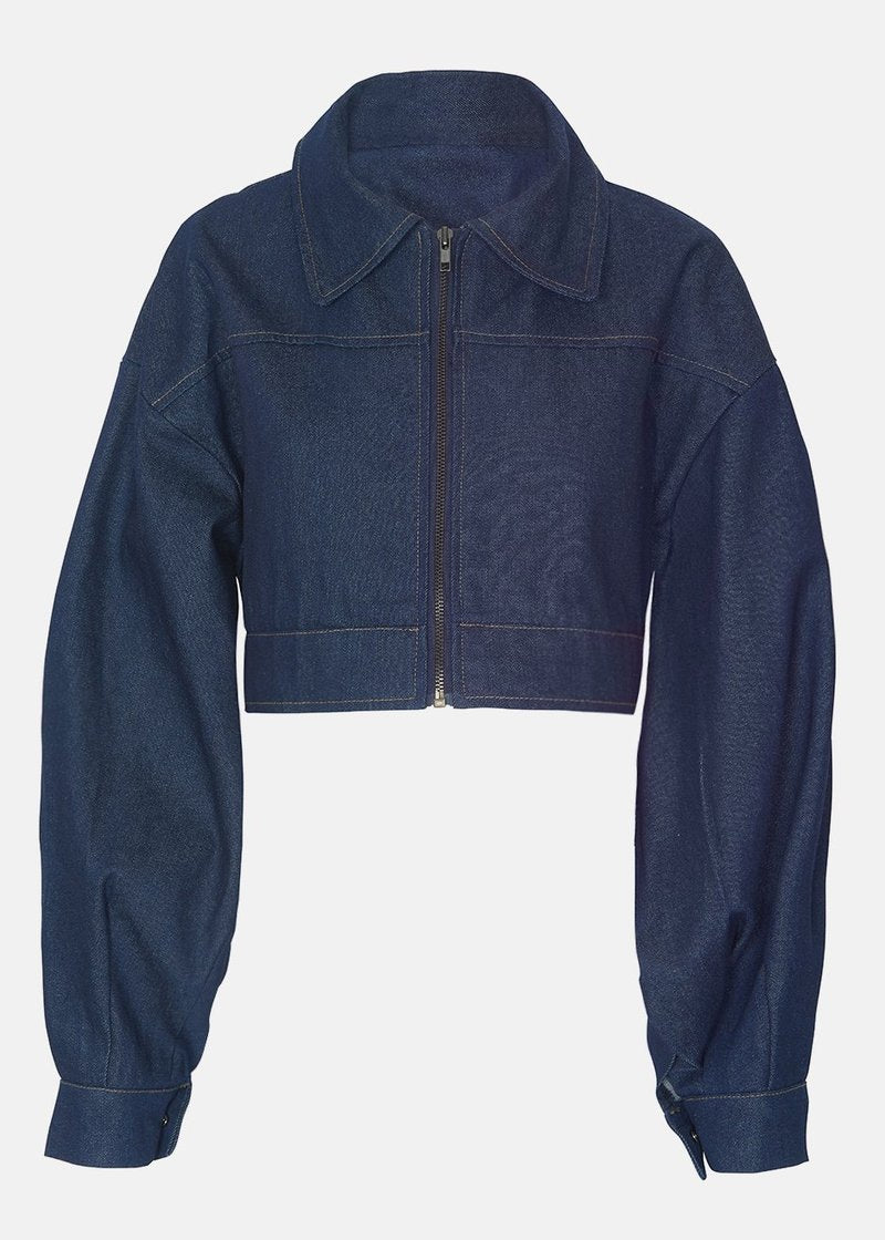 Indigo Cropped Balloon Jacket