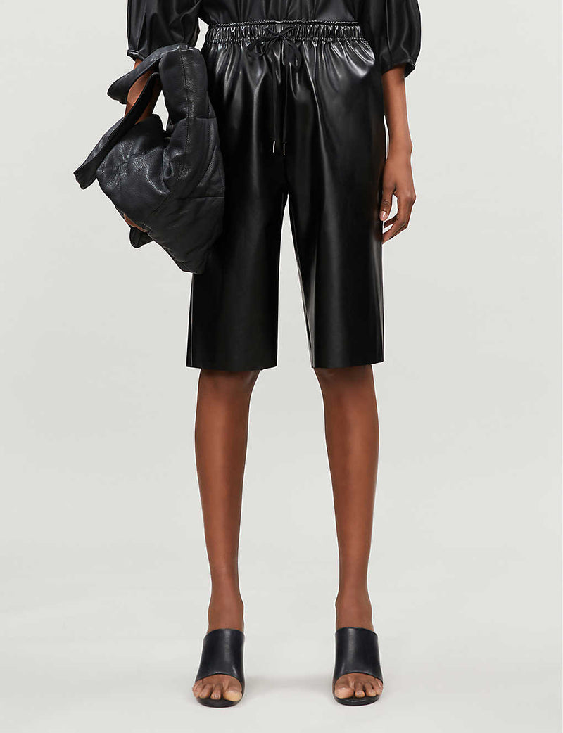 Drawstring Faux-Leather Shorts